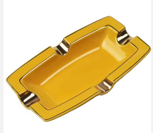 Handcrafted Porcelain Cigar Ashtray - Luxury, Heat-Resistant & Artistic Design Yellow