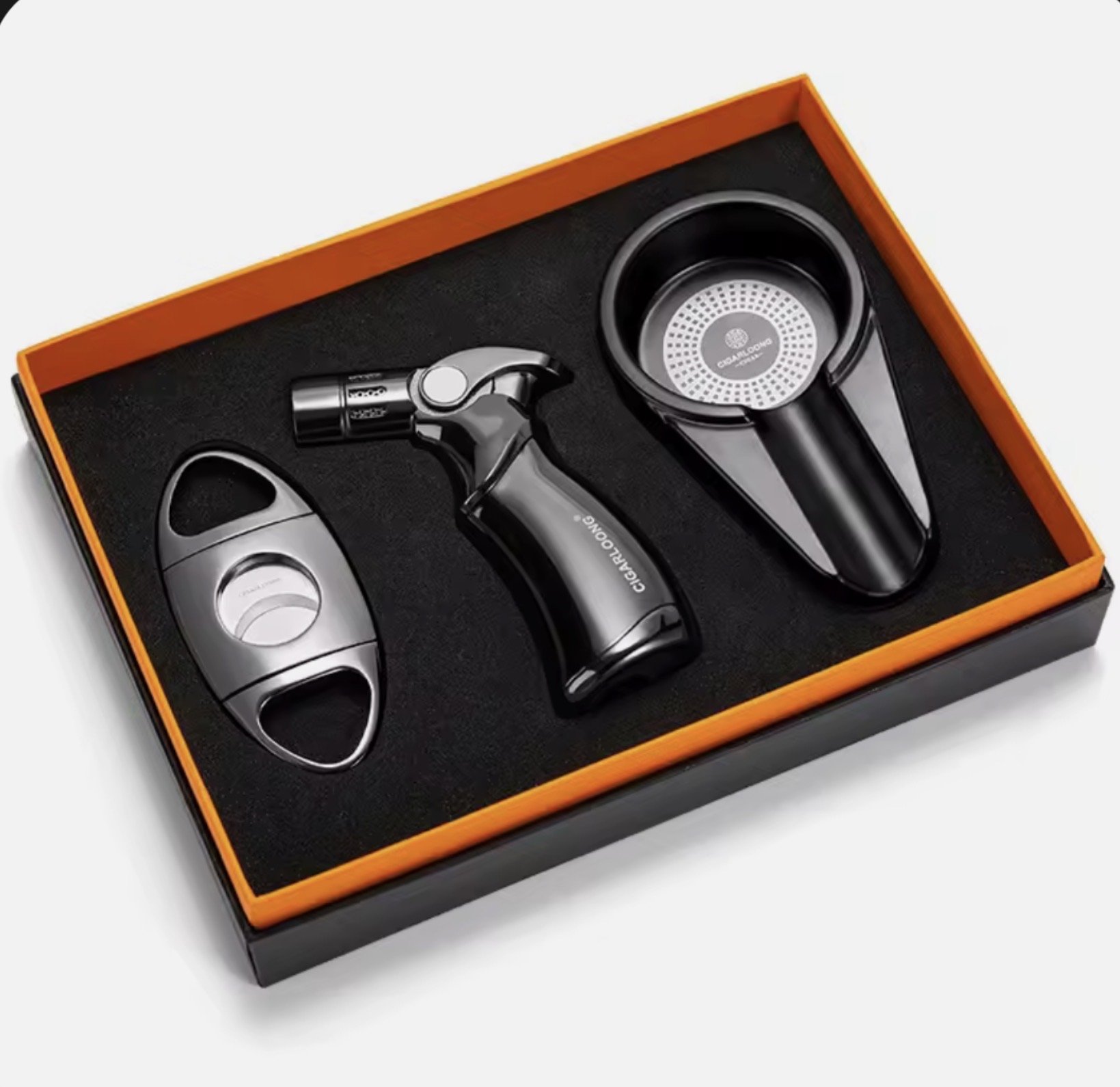 High Quality Cigar Accessories Set with Cigar Cutter Lighter Ashtray 3 Piece Gift Set