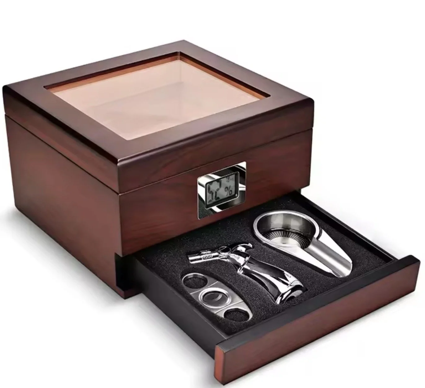 New Cigar Moisturizer Box Spain Cedar Wood Piano Paint Large Capacity Cuban Cigar Case Humidor Set with Cigar Accessories
