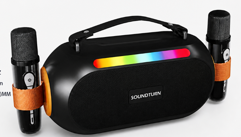 LED Karaoke Bluetooth Music Box with 2 Microphones