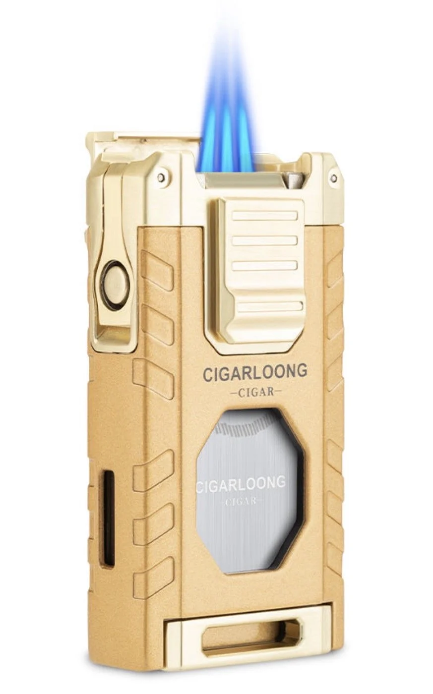 CIGARO Metal Cigar Triple Torch Lighter Customizable Three Flame Great Power Refillable Cigar Lighter with Cigar Cutter
