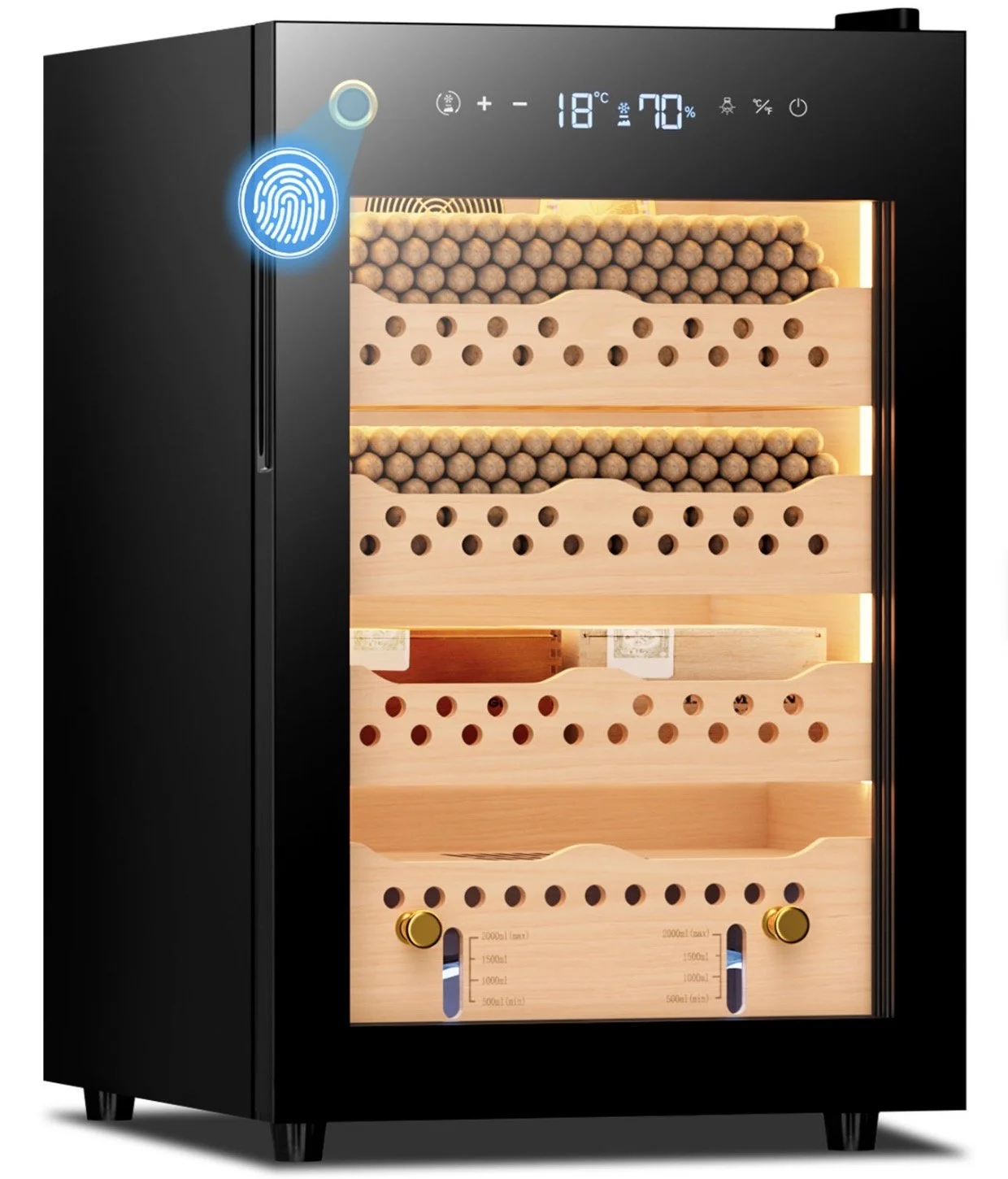 60C CIGARO 300 Pcs Cigar Humidor Digital LED Light Temperature Humidity Control Cedar Wood Cigar Cabinet