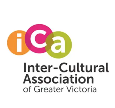 Logo of the Inter-Cultural Association of Greater Victoria with colorful circular icons labeled 'i', 'c', and 'a' above the organization's name.