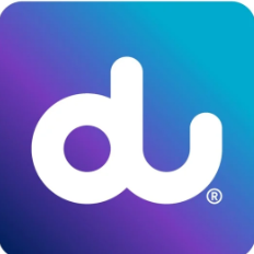 Logo with a white lowercase 'du' on a blue to purple gradient background.