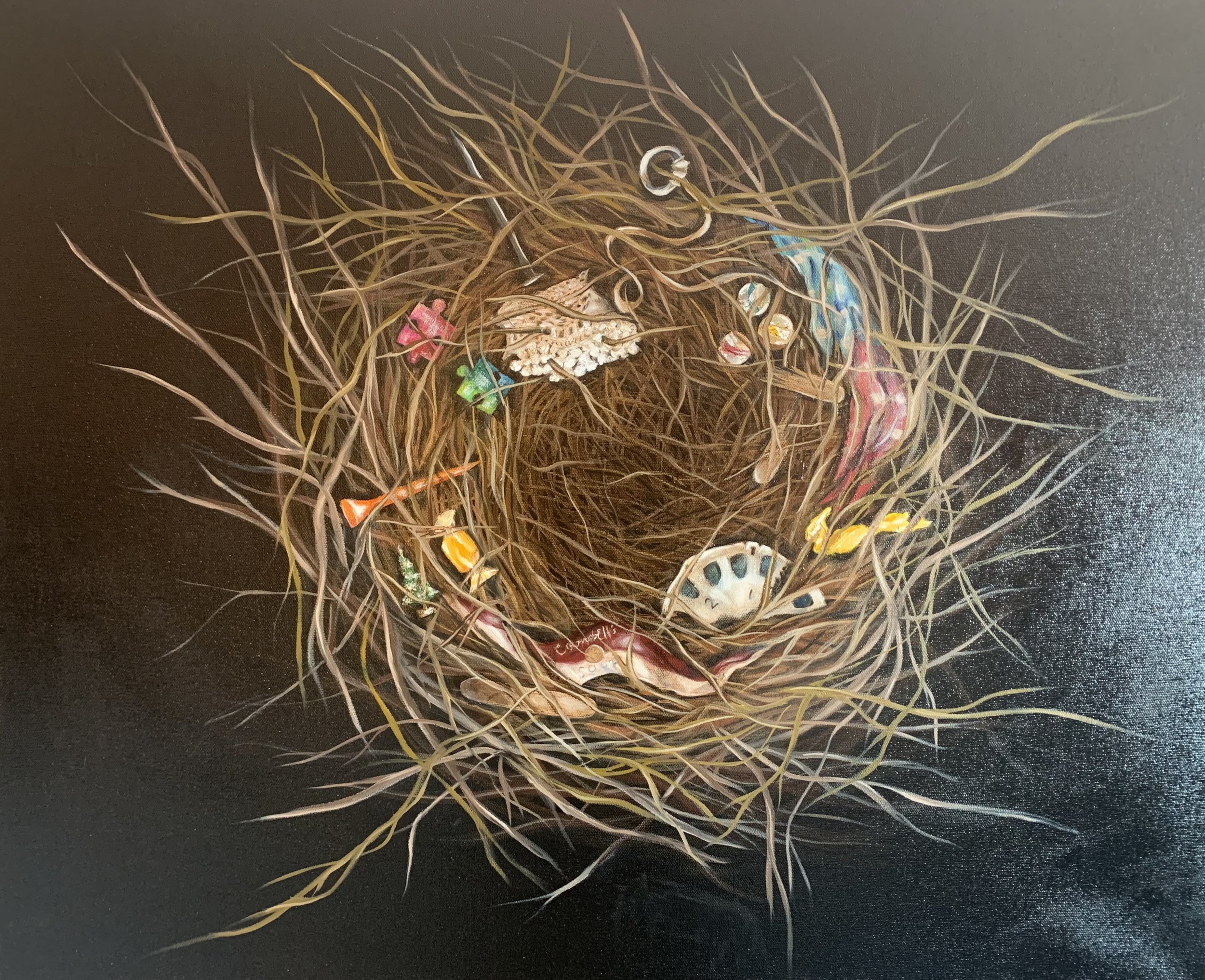 Grandpa's Nest, 2022. 24x30 in, Oil and acrylic on canvas