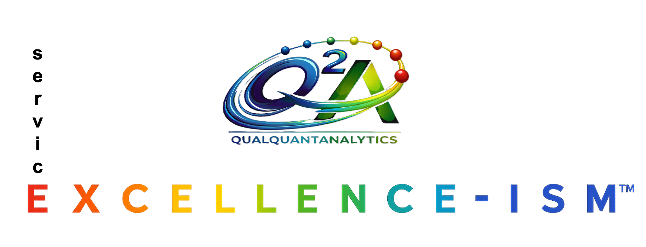 Colorful logo featuring the text "QA2" with a rings and spheres logo, and the phrase "EXCELLENCE-L.S.M" with each letter in a different bright color.