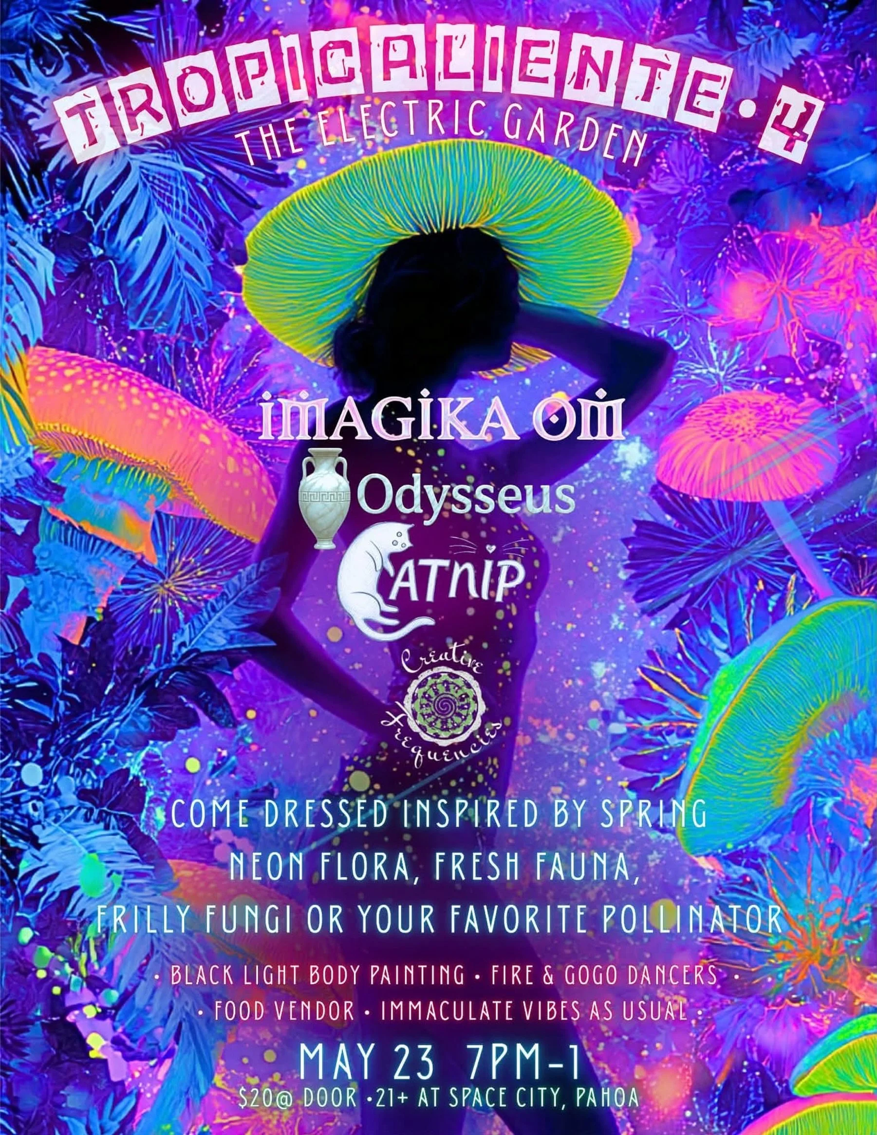 Thanks to the beloveds who joined me at Kalani this morning ❤️&zwj;🔥 Next up I&rsquo;ll be playing Tropicaliente 4 with Odysseus, Catnip &amp; Creative Frequencies at Space City, we gonna glow it up good 🌌