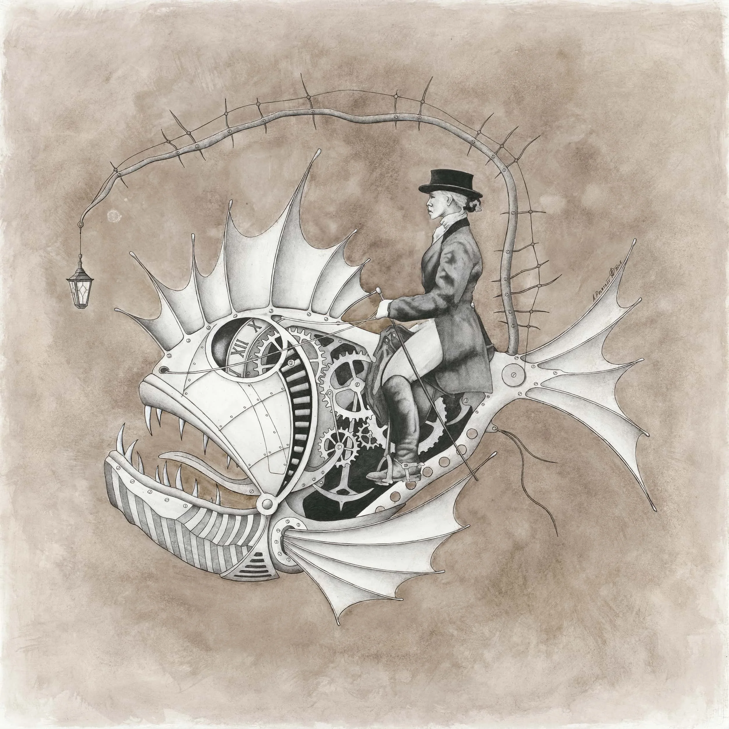 Flight of Whimsy
Mixed media on Whatman paper | 24" × 24" | 2018 | Available
Gravity defied. Logic abandoned. A work of pure imaginative freedom — rendered with the obsessive precision that defines every piece in the Art Mechanica collection.