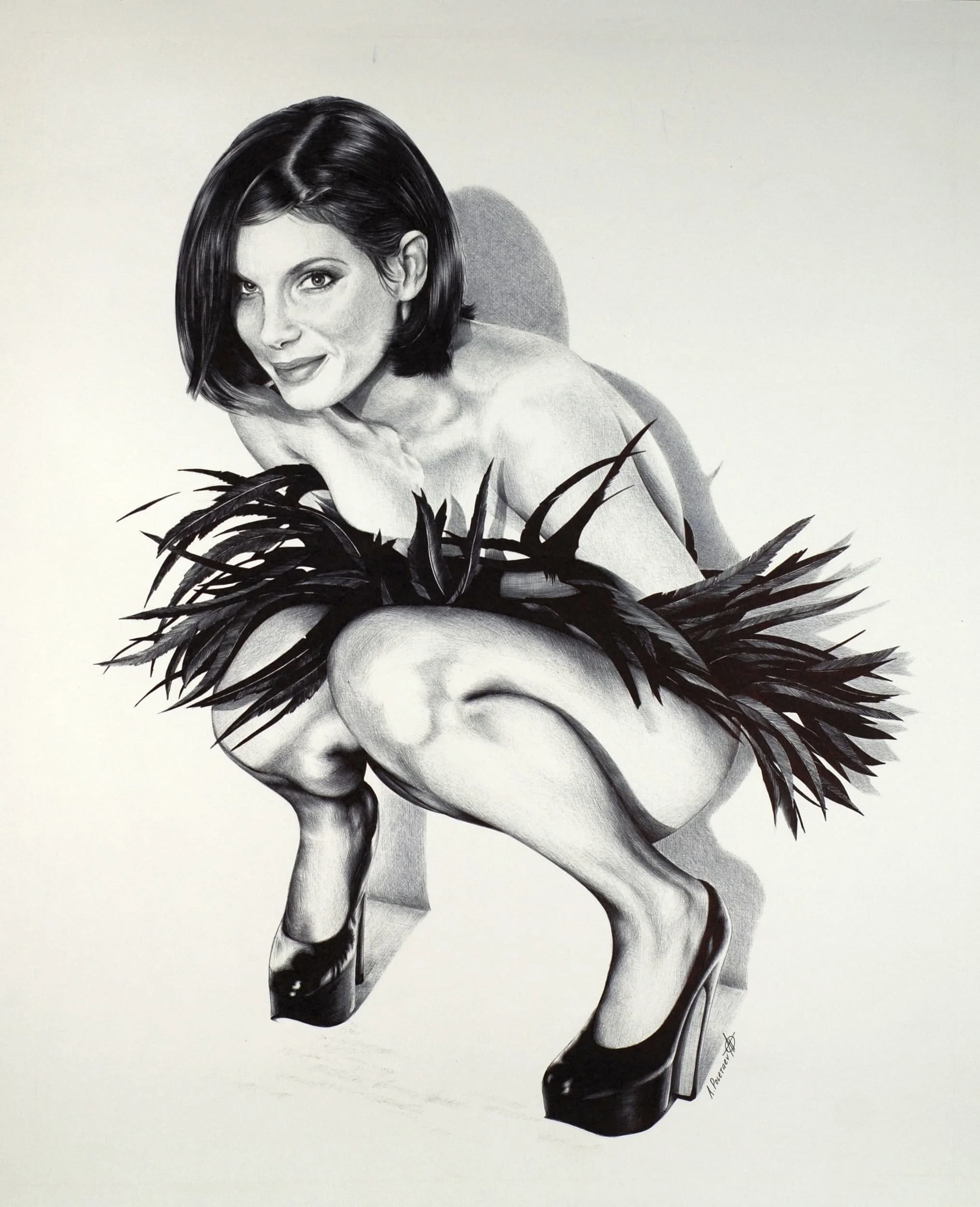 Sandra Bullock
Ballpoint pen on Whatman paper | 21.4" × 17.5" | Museum Exhibited | Available
Sandra Bullock — playful, powerful, unmistakable. Rendered in pure monochrome with the precision that defines Poletaev's Hollywood Series.