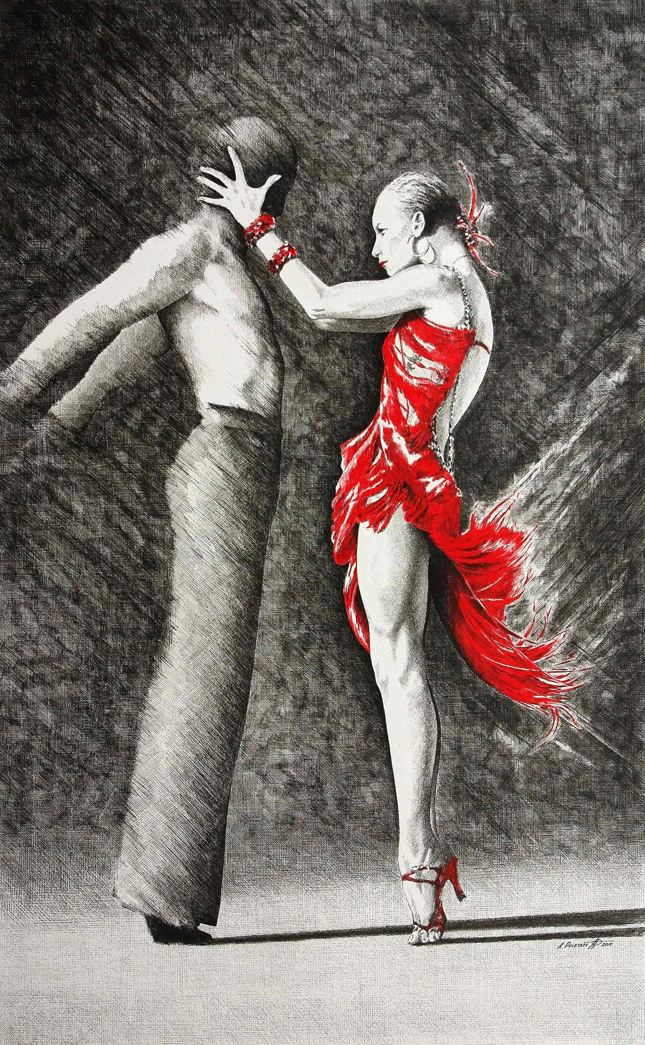 Dance in Red II
Ballpoint pen on Whatman paper | 20" × 32.2" | 2017 | Available
The companion piece to Dance in Red I — and the work selected for the cover of Above Art Magazine. Exhibited at the Ukrainian National Museum of Chicago. Pure ballpoint p