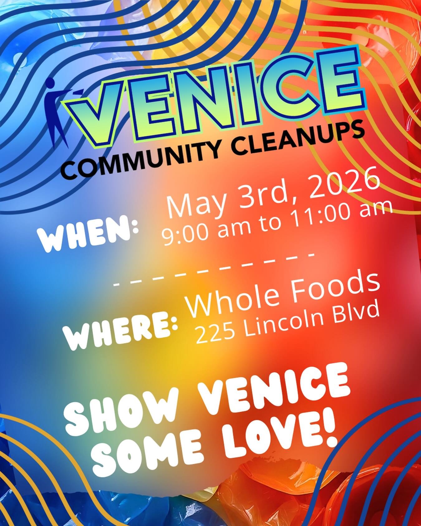 🌊Happy Friday All✨ 

You made it through another week and we hope your weekend is full of nothing but Venice love and sunshine.

Looking to give back to the community this weekend?  Join us on Sunday morning for a litter cleanup!

When: May 3rd, 202