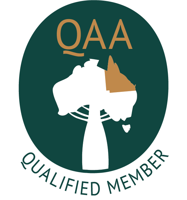 Logo with a tree and map outline of Australia, featuring the letters 'QAA' and the text 'Qualified Member'.