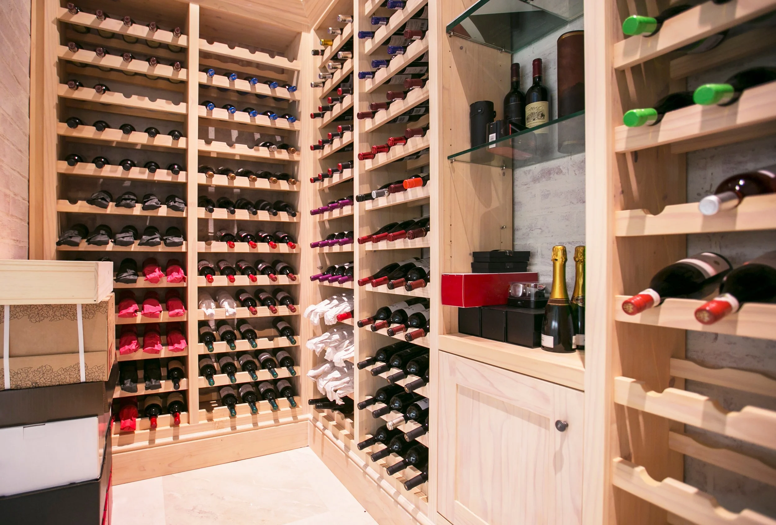 Home floor to ceiling wine storage wall