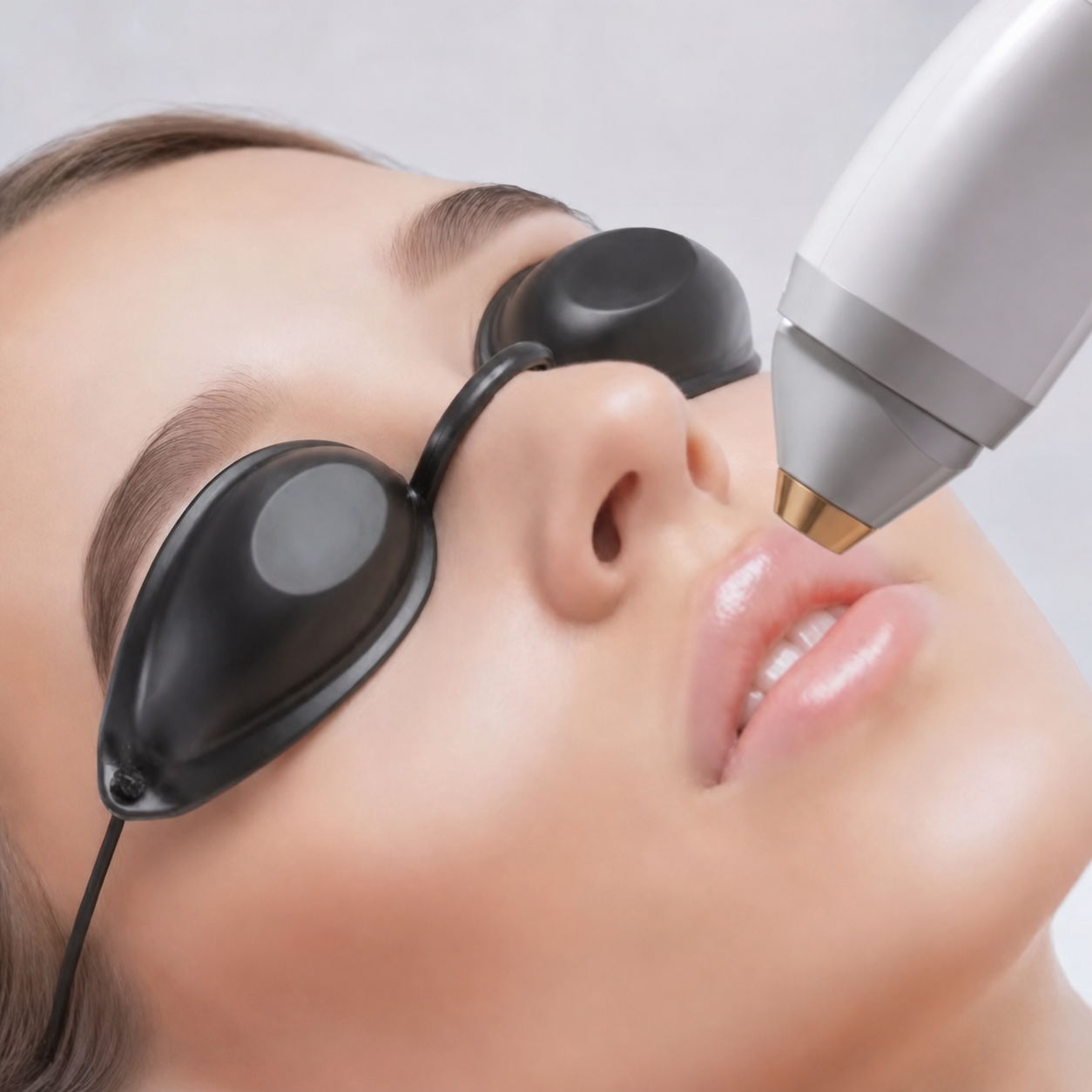 Woman wearing silicone laser protective.png