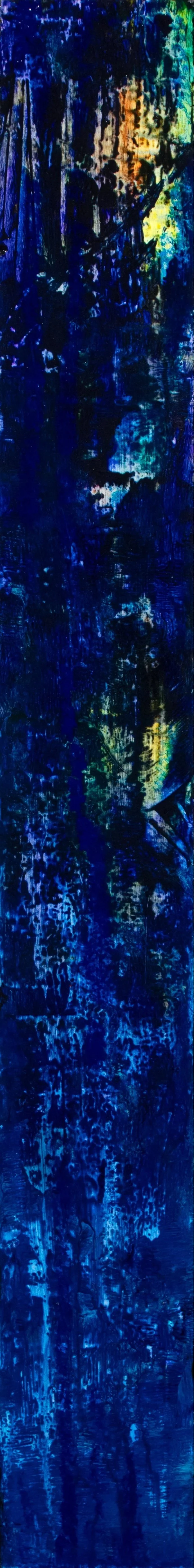 "spare spirits" -
36" X 5"        -  acrylic on wood panel     $300
-        may be hung horizontally or vertically- 