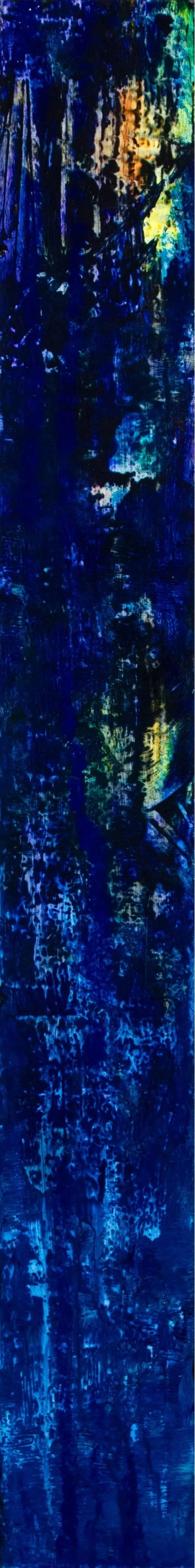 "slight spirits" -
39" X 5"        -  acrylic on wood panel     $350
-        may be hung horizontally or vertically- 
                                   *Sold*