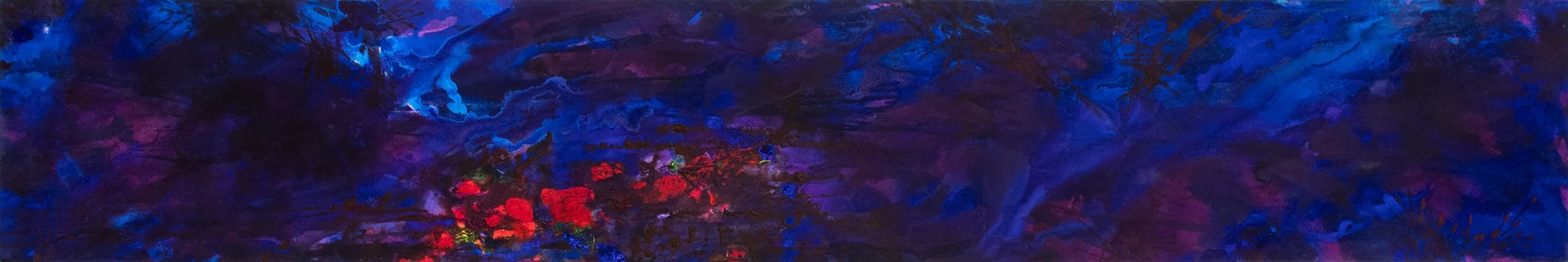 "the other name of the rose"
acrylic on canvas - 16" X 95"                    $2500
wired for hanging on two axes