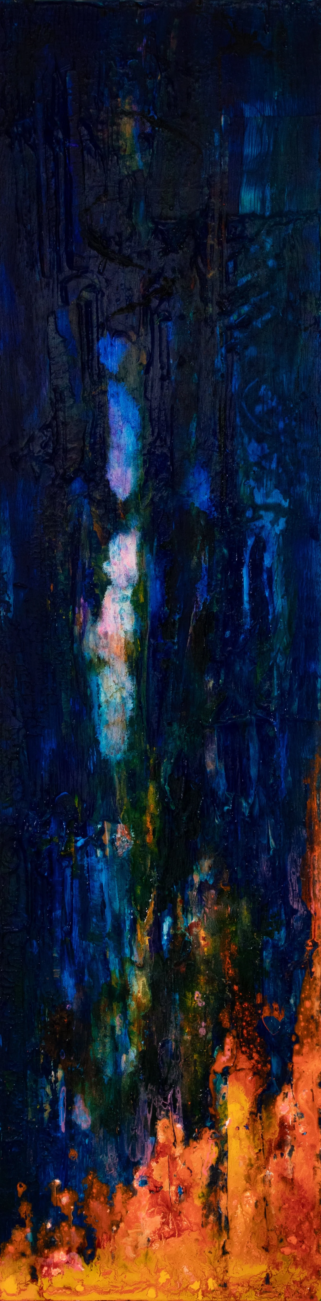 "firedance #2"
39" X 10"     acrylic on wood panel             $700
wired 