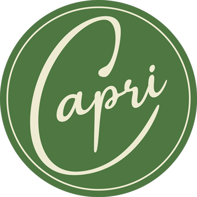 Green circular logo with the word "Capri" written in white cursive text.