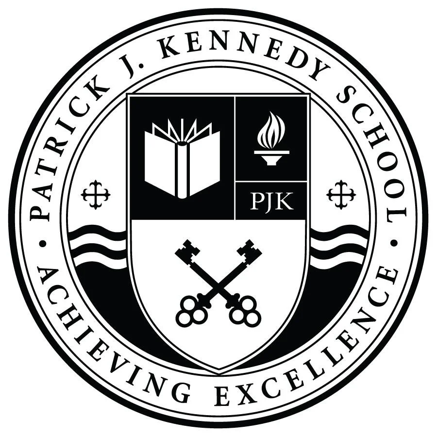Logo of Patrick J. Kennedy School with a shield containing an open book, a flame, and crossed keys, surrounded by the school's name and motto.