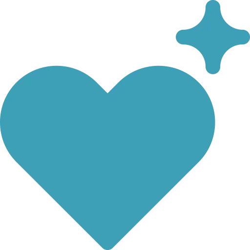 A large blue heart with a small blue star-shaped sparkle above it.