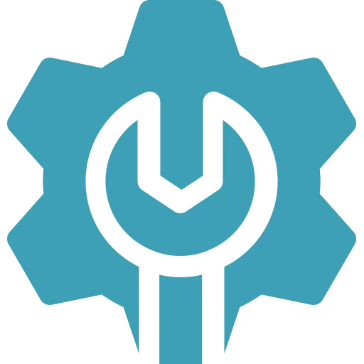 A gear with a power button symbol in the center.