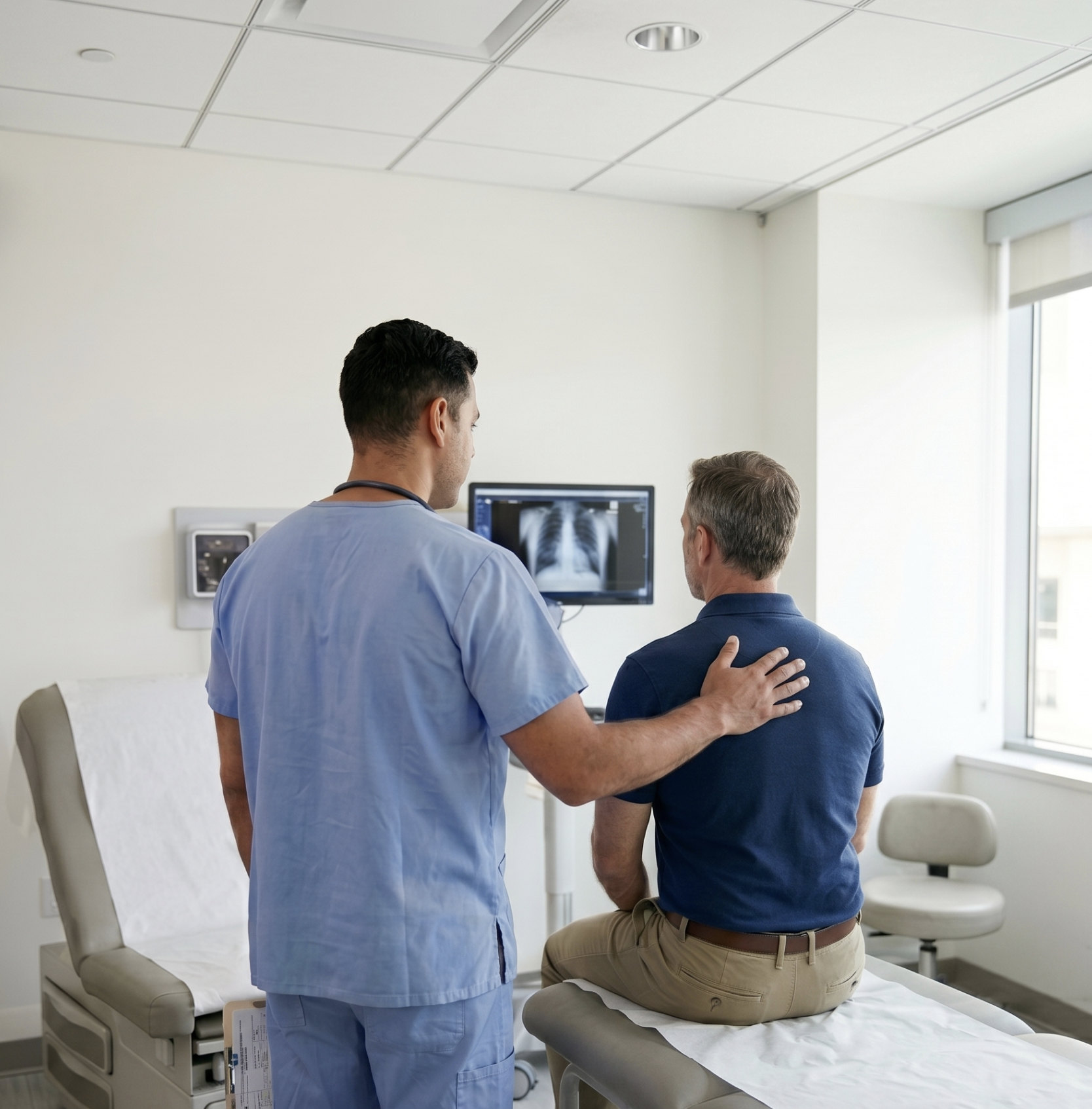 Moncur Health Services doctor reviewing X-ray with veteran patient during DVA clinical assessment
