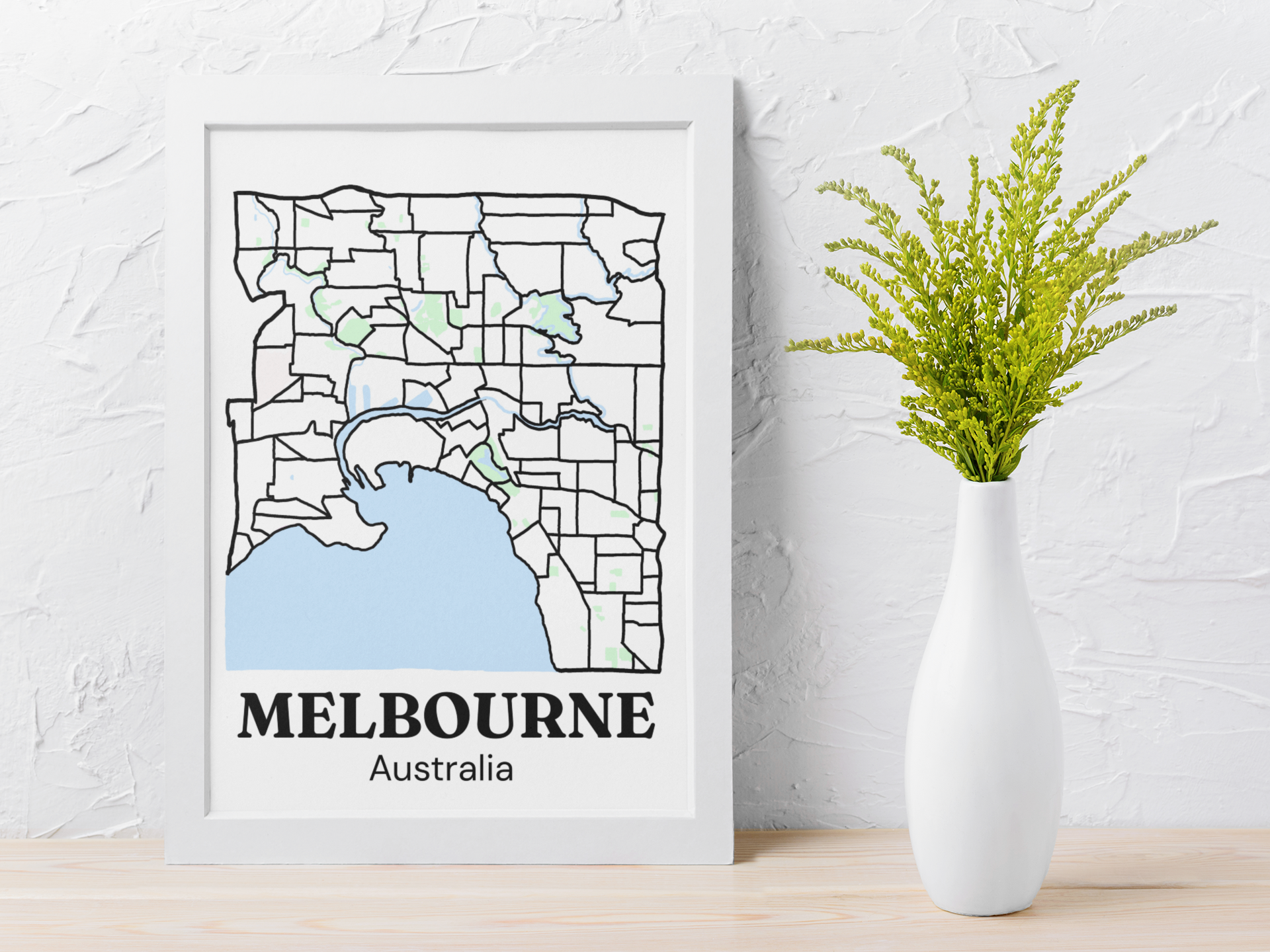 Framed Print Melbourne Map  — Bare Inner Suburbs Edition