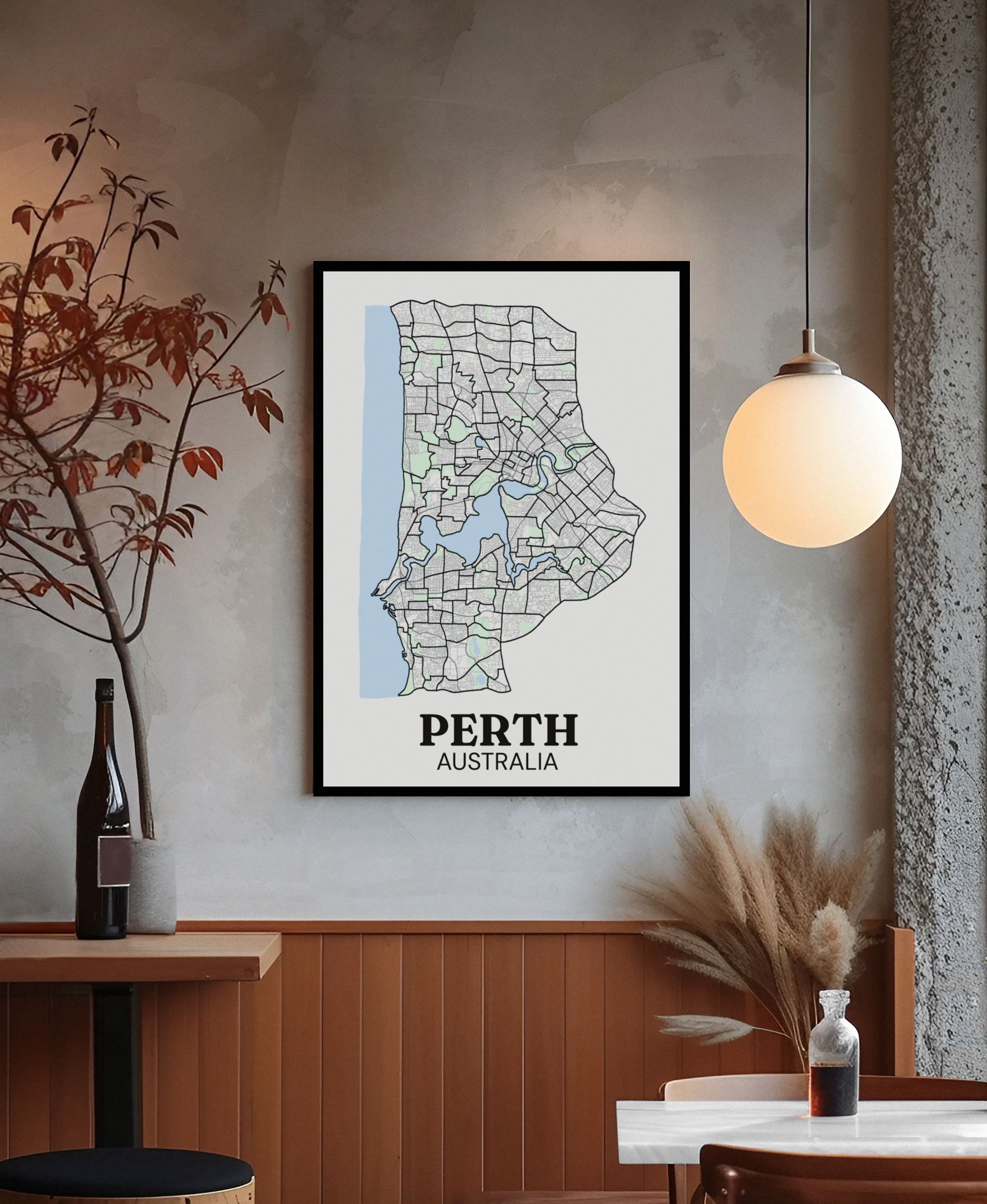 Framed Perth Map