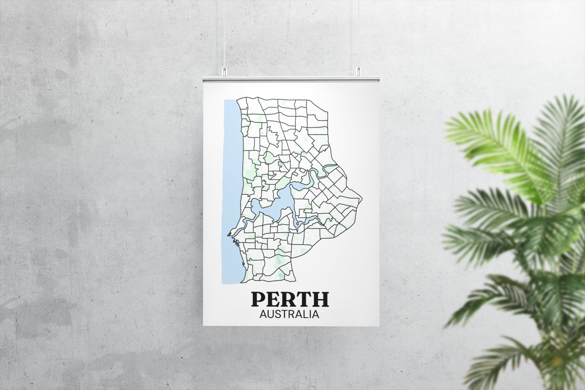 Unframed Bare Perth Map