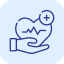 A digital icon of a smiling face with medical plus signs and a heart, indicating health or medical care.