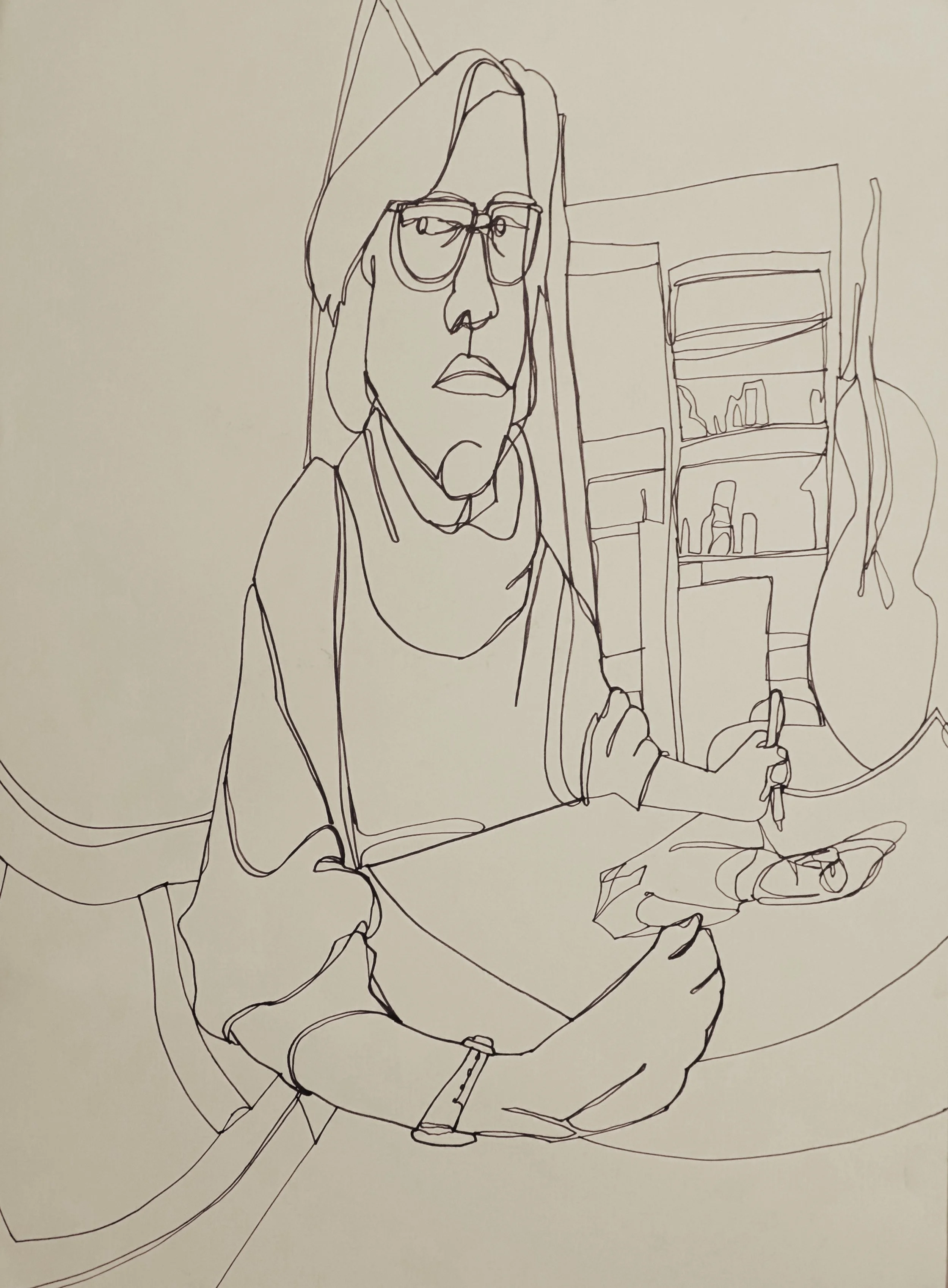 Distorted self portrait, Sharpie on paper