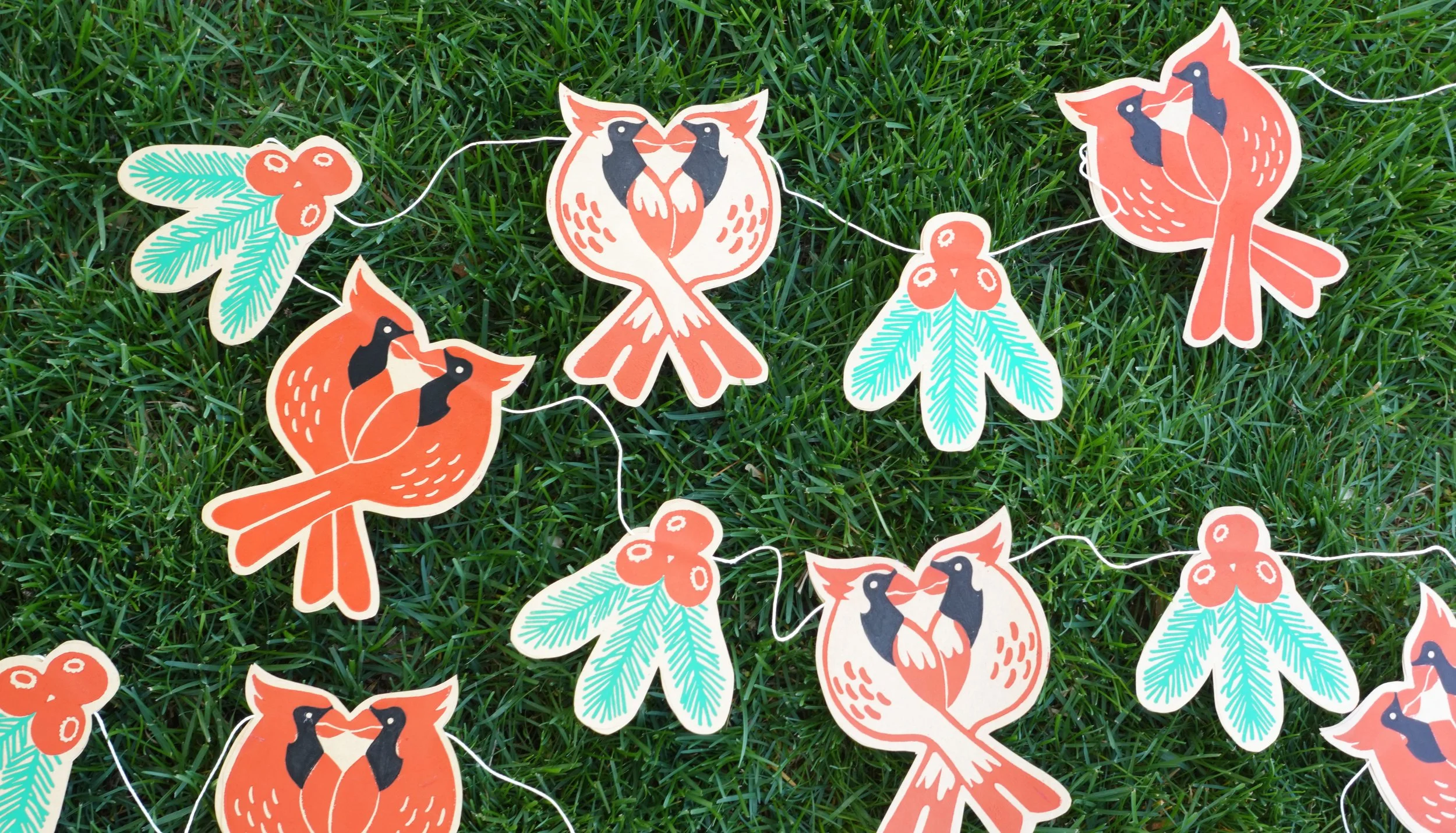 Lino printed Christmas garland