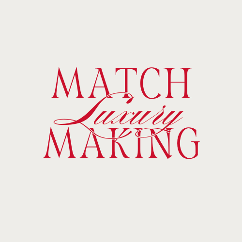 Text saying "Luxury Match Making" in red font on a light background. 