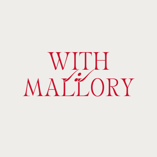 Text reading "WITH MALLORY" in red on a light background.