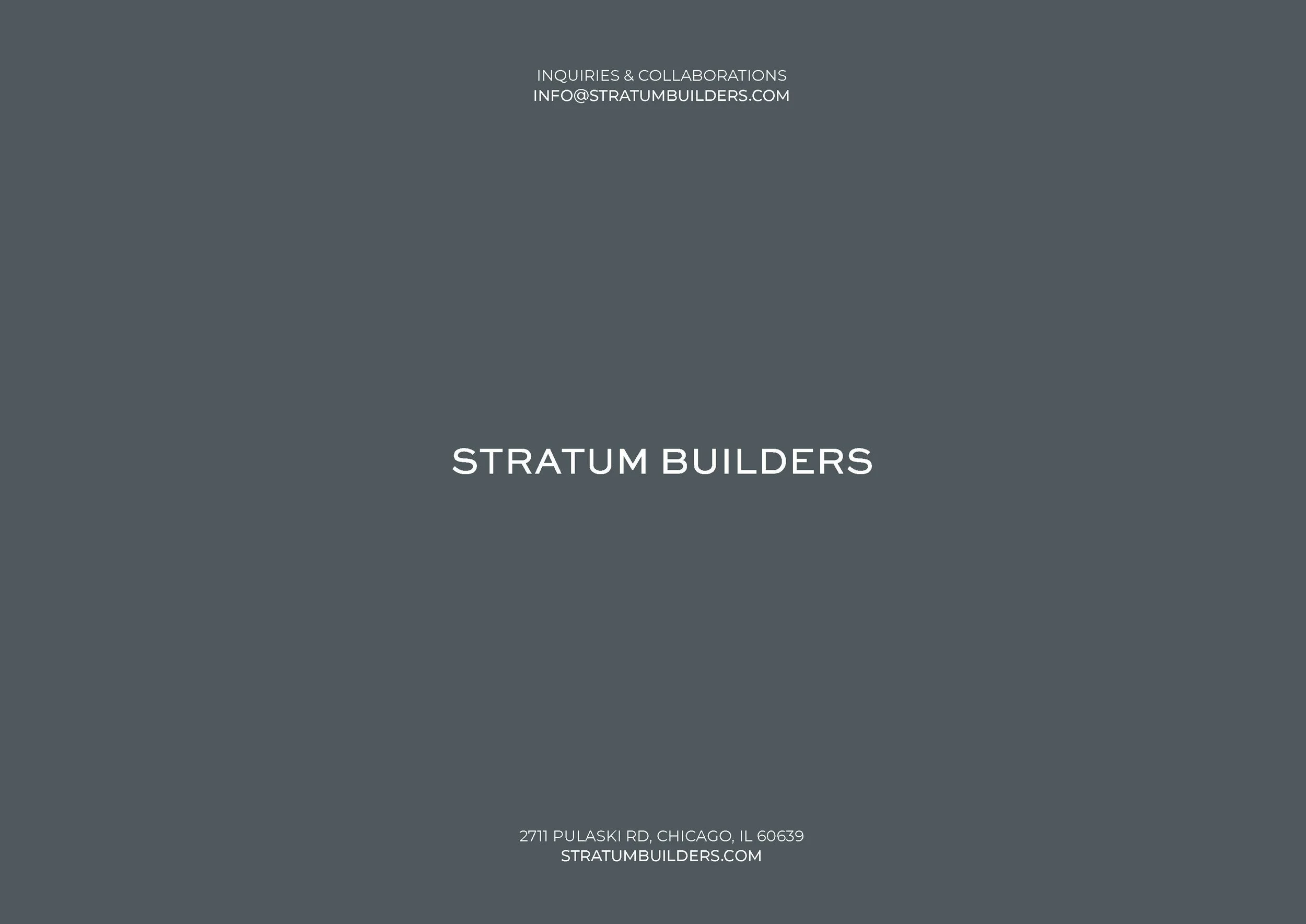 Brand booklet back cover for Stratum Builders Chicago