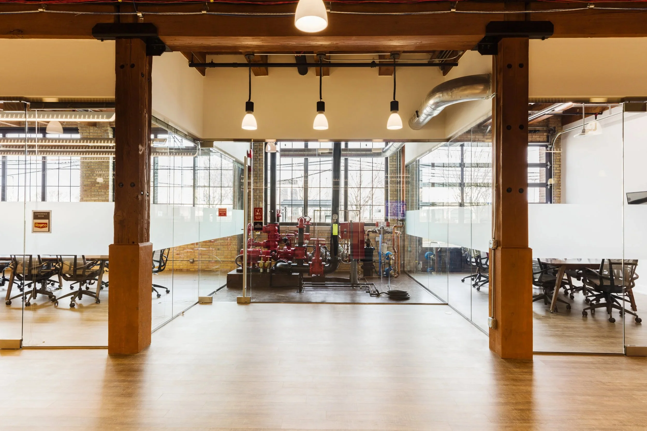 Custom Office conference room renovation by Stratum Builders in Chicago 