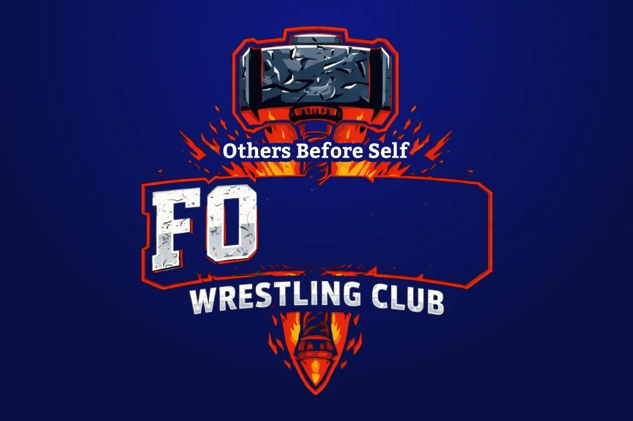 A wrestling club logo with a battleship and a sword, with the text 'Others Before Self' at the top, 'FO' in the middle, and 'Wrestling Club' at the bottom.