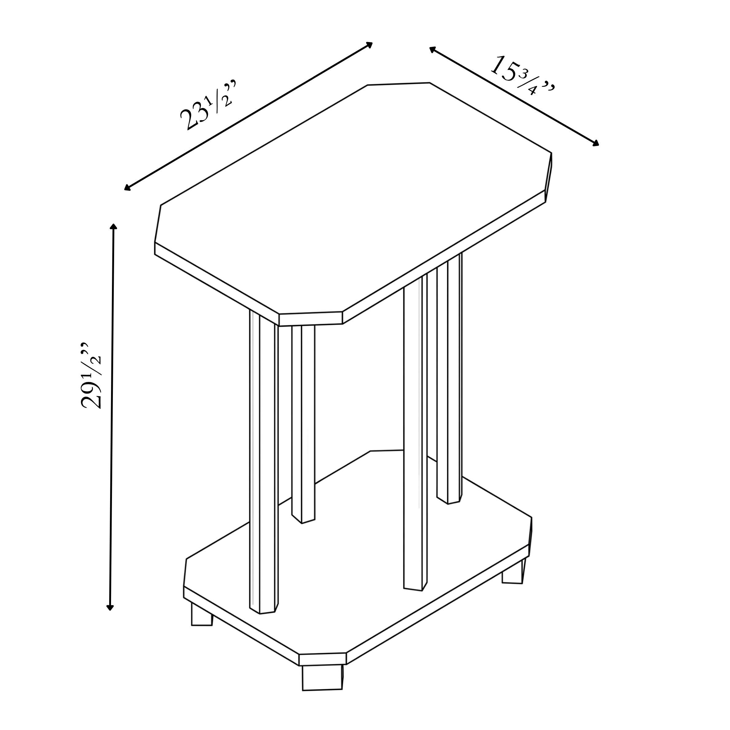 A black and white wireframe model of a rectangular table with six legs.