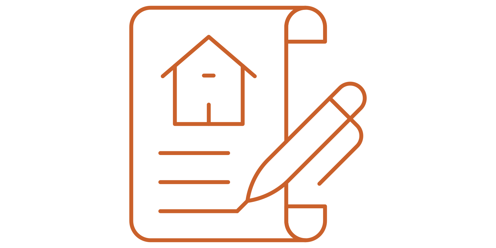 Outline of a house and a phone on a clipboard, with a pencil icon