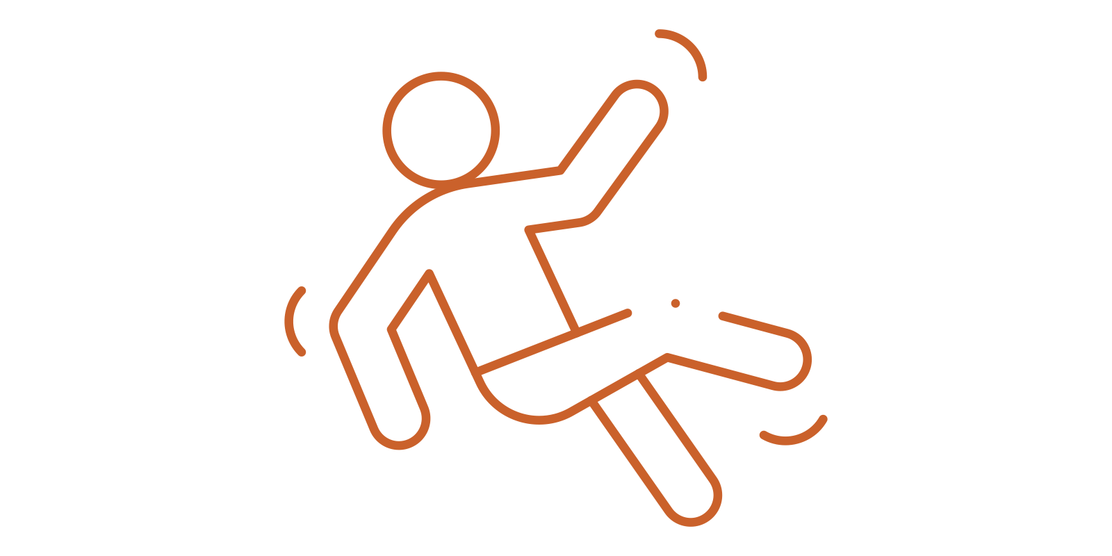 A line drawing of a person slipping with wiggly lines indicating falling.