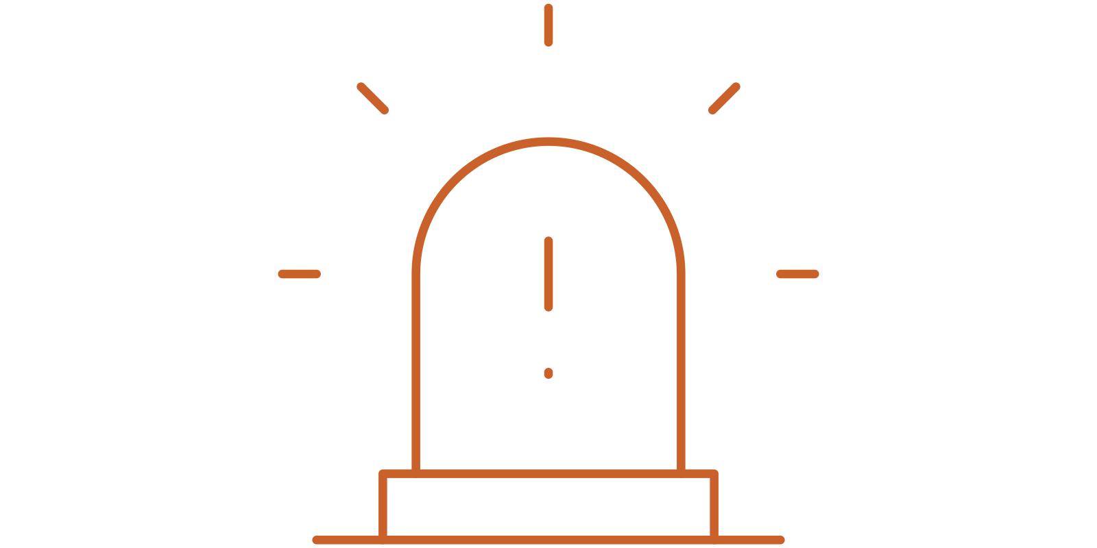 Icon of a police siren or emergency light with rays emanating from it.