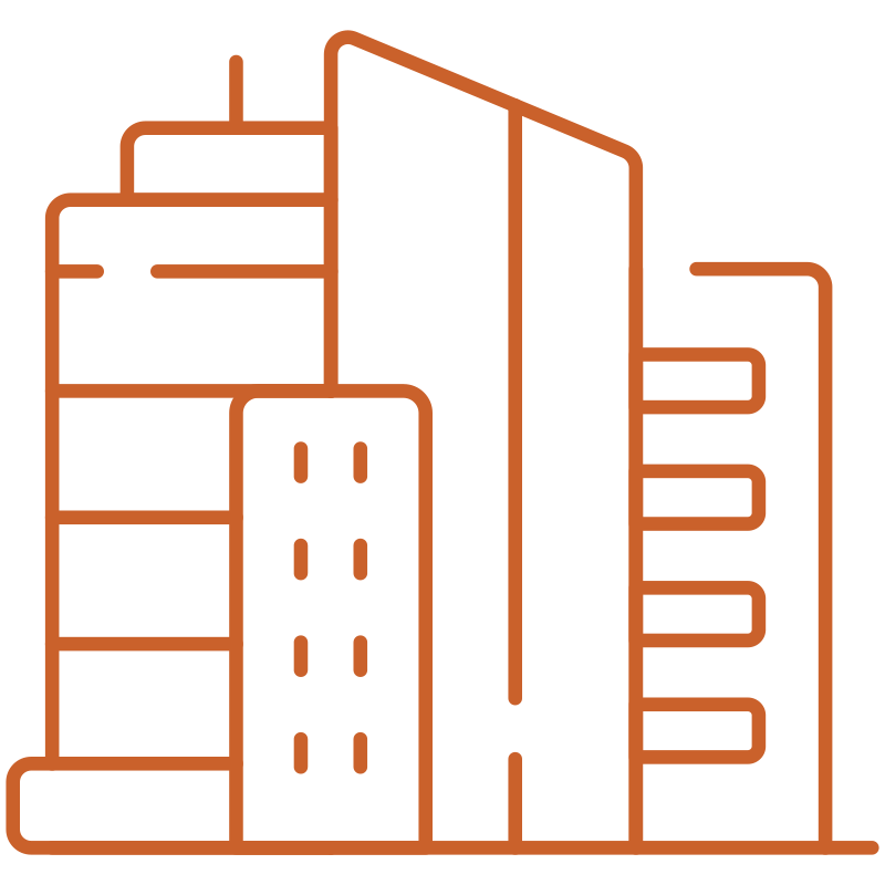 Outline of a house, paper, and pen in a brown line art style on a transparent background.