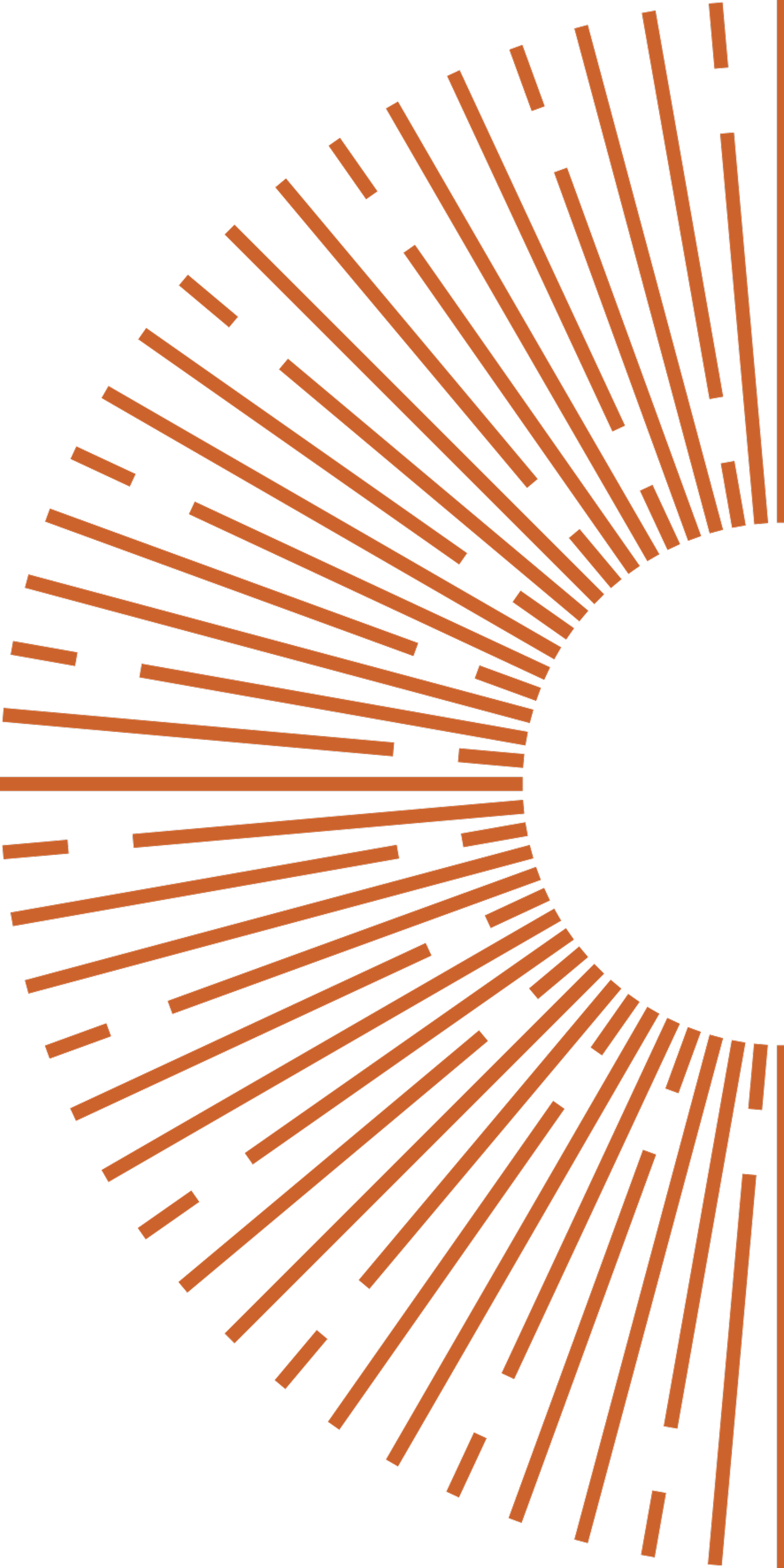 Abstract design with orange lines radiating from a central point on a black background.
