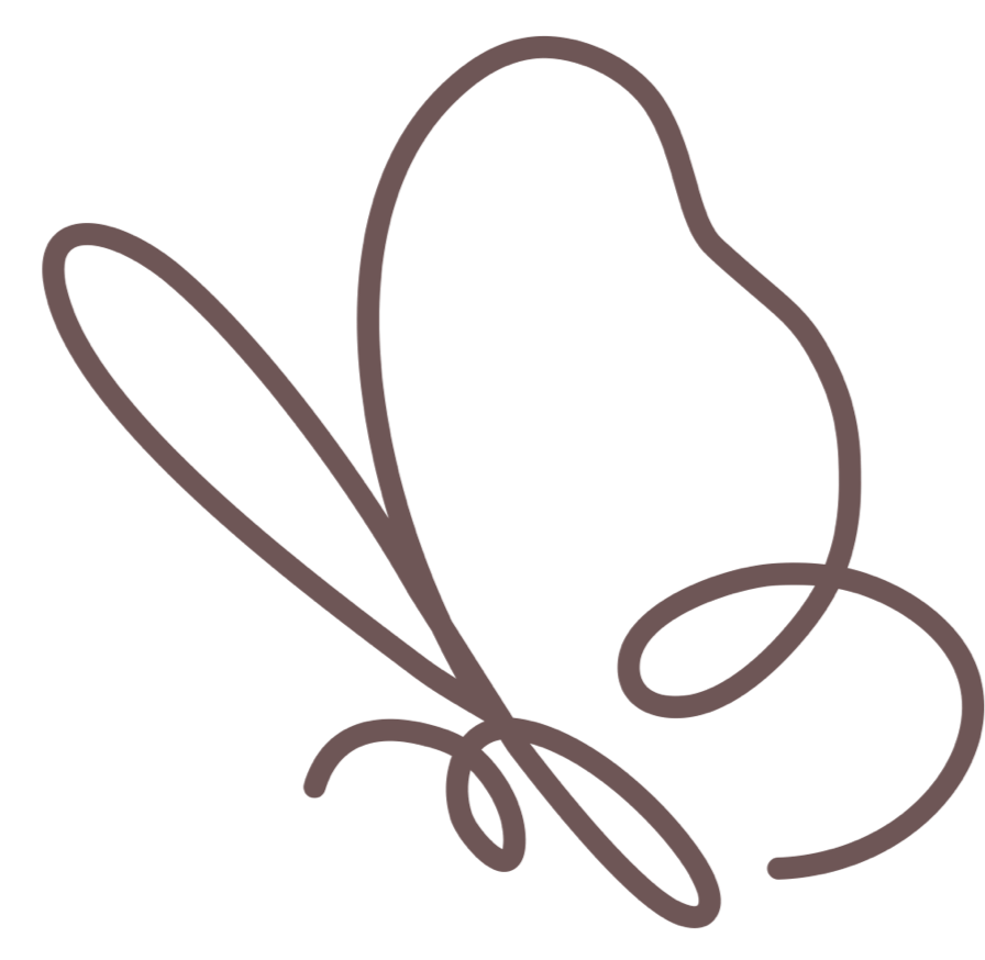 Line drawing of a butterfly with wings spread open.