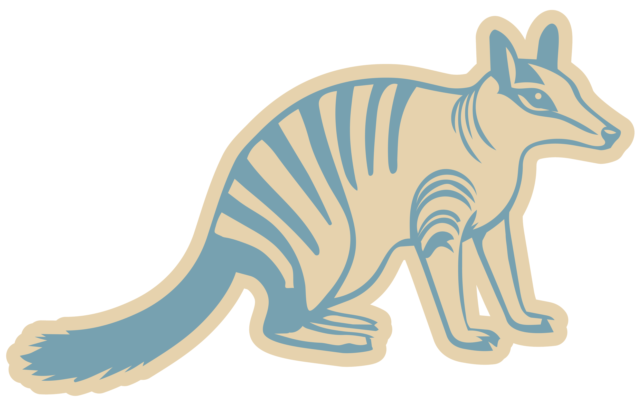 Illustration of a zebra with blue and beige color pattern.