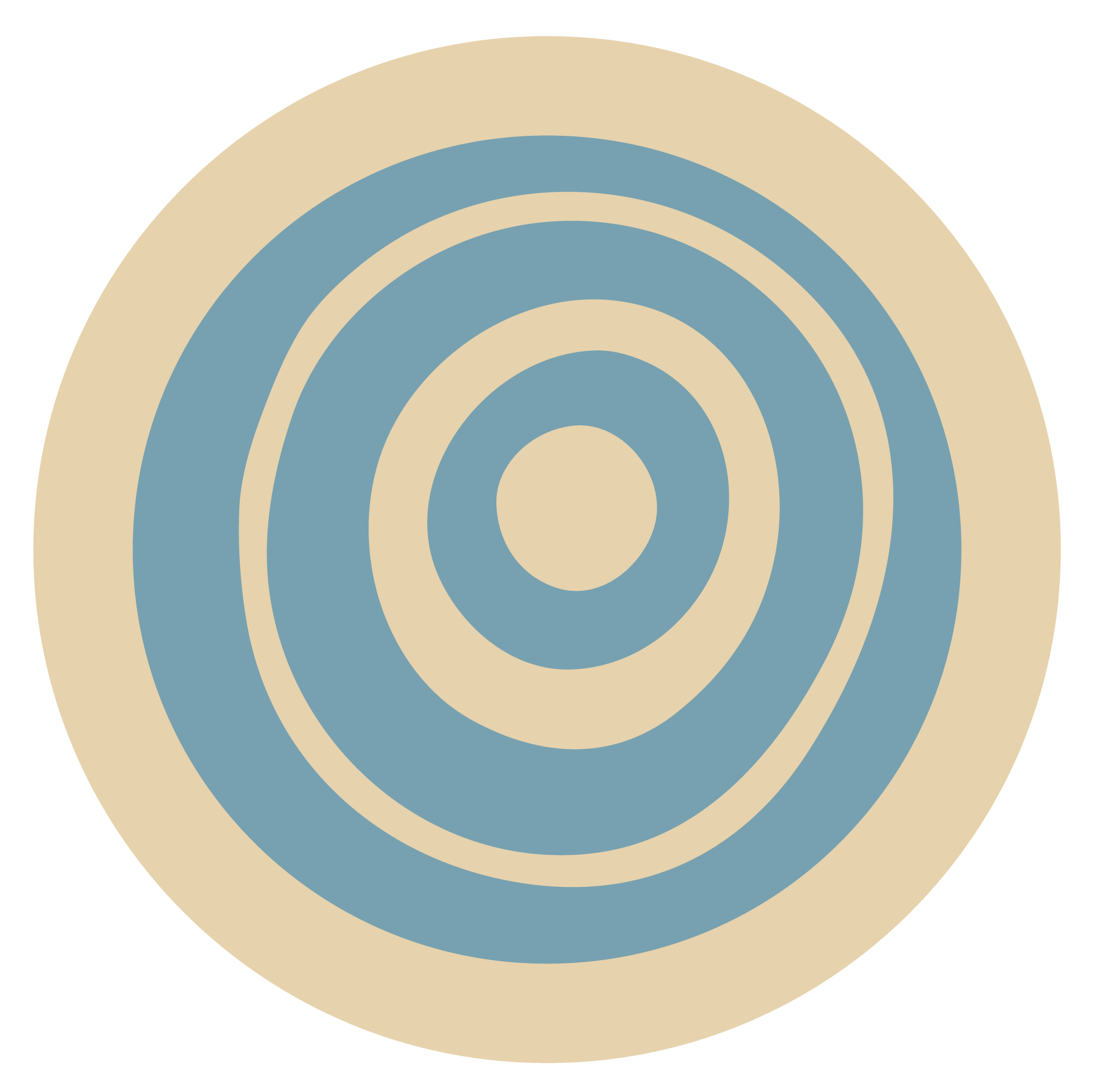 Concentric circles in blue and beige on a black background.
