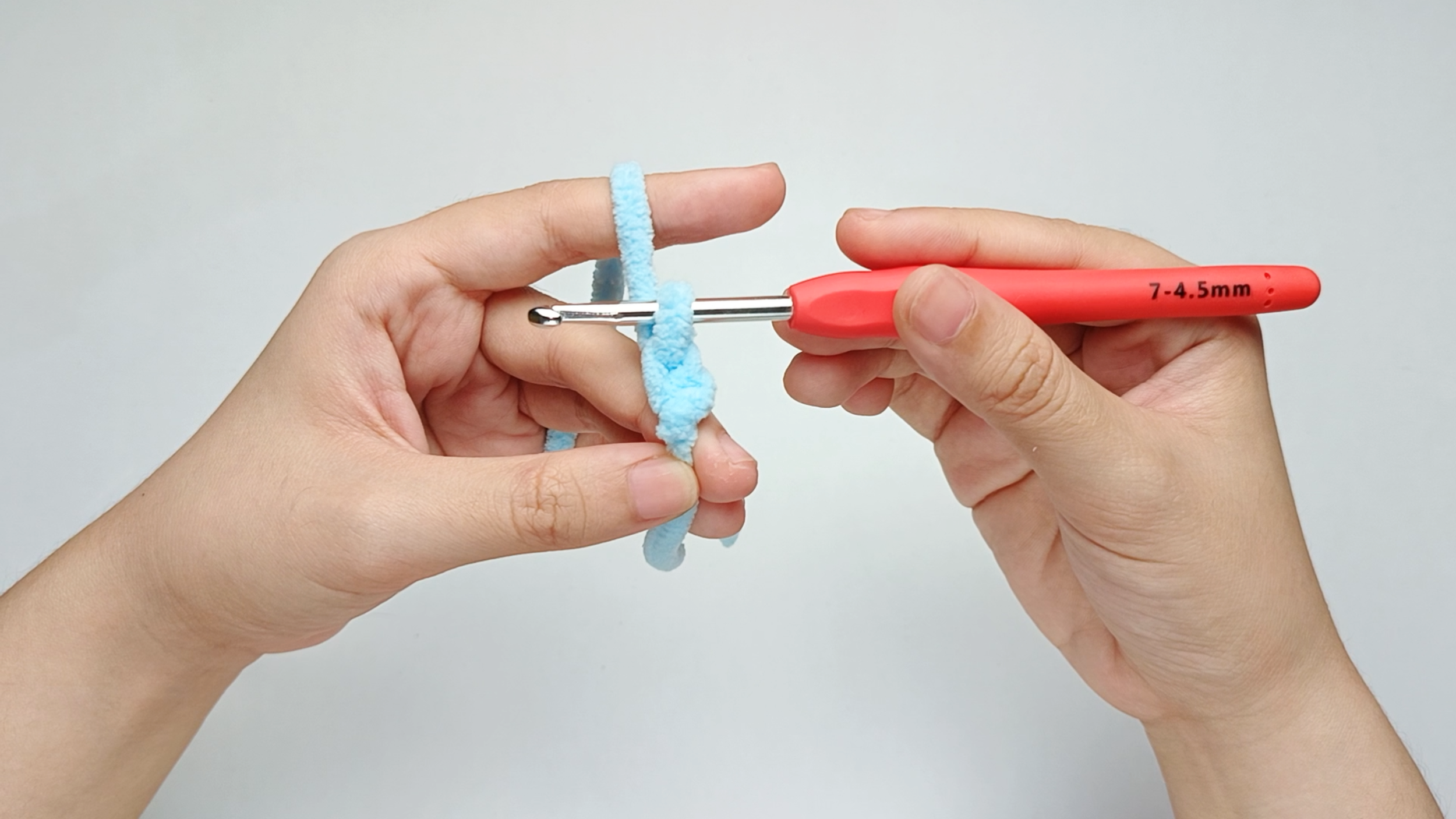 Pull through: Pull that yarn through the loop on your hook. And that's one chain (ch) stitch made!