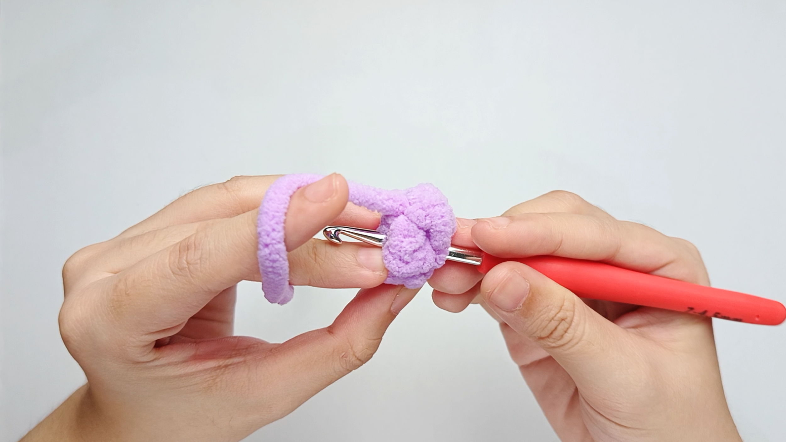 Insert the hook again: Insert your hook through the next 2 stitches - one from each side of the fold.