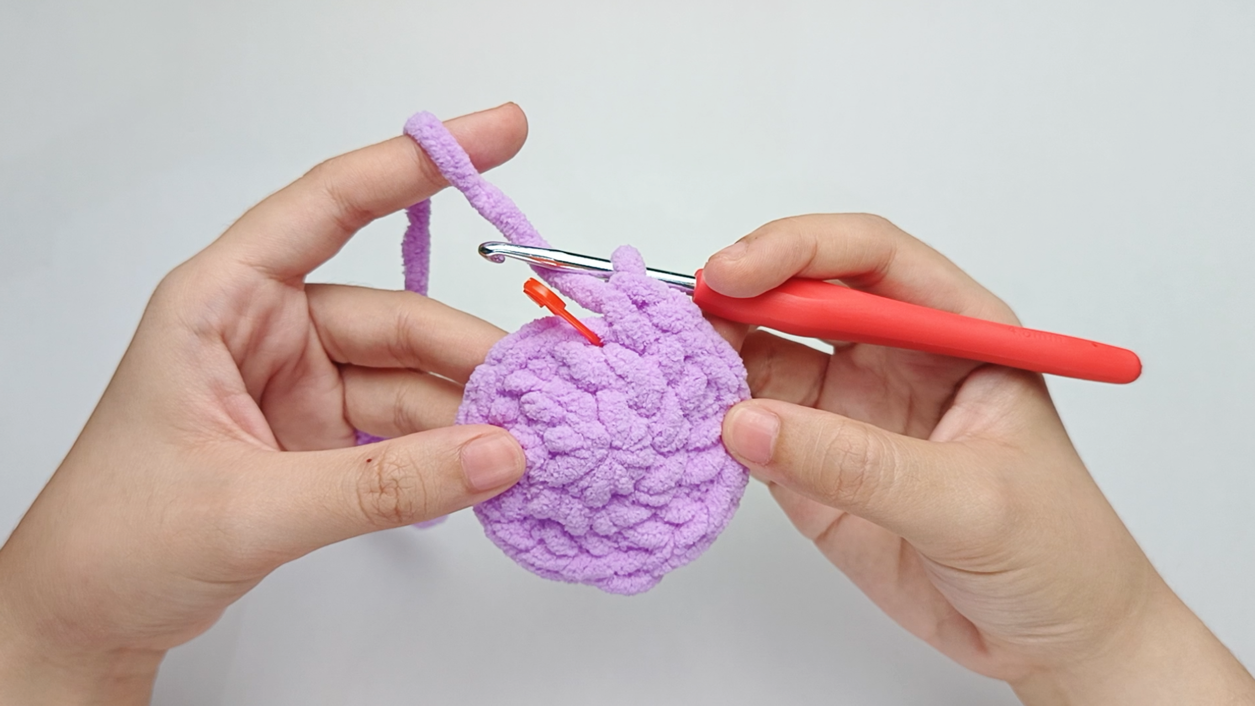 Make all your stitches: Repeat 1 single crochet (sc) and 1 increase (inc) 6 more times. There should be 21 stitches in total.